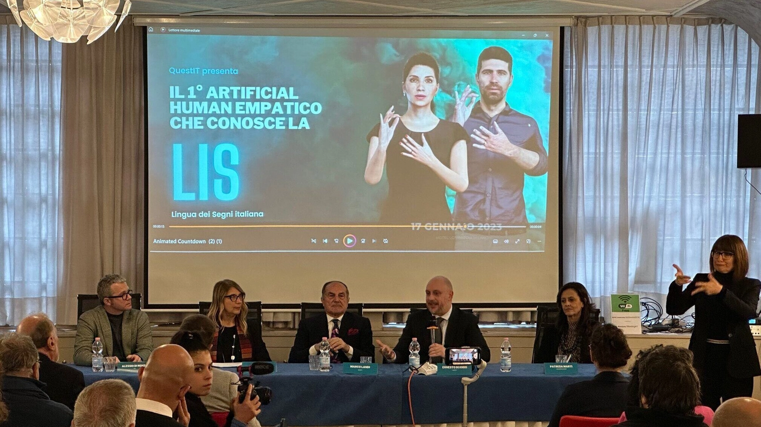 Un momento della presentazione ufficiale del primo virtual human in Italia capace di produrre e comprendere la Lis