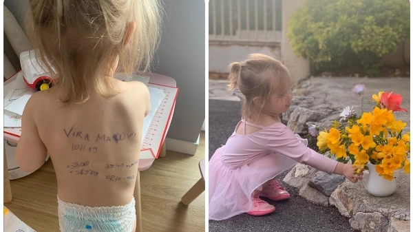 Vira, la bambina ucraina con la scritta sulla schiena, sta bene: è in Francia con la mamma