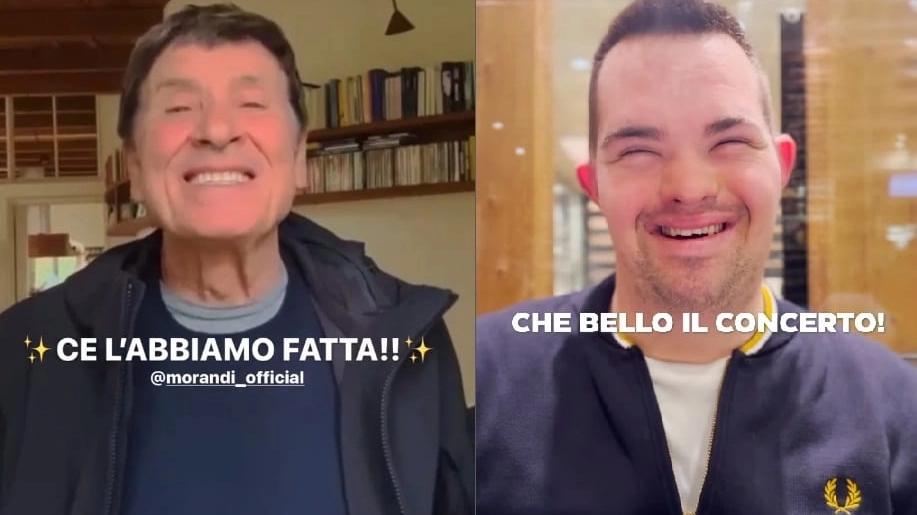 Gianni Morandi e Mattia nei rispettivi post su Instagram