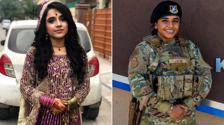 Le due versioni di Hamna Zafar: la prima pronta per il matrimonio, la seconda con la divisa dell'Air Force (Instagram)