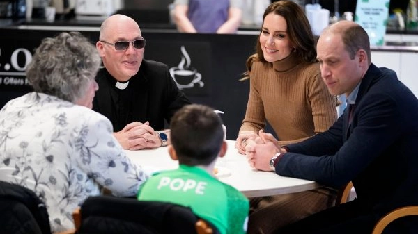 The Duchess of Cambridge The Duke and Duchess of Cambridge meeting Pastor Mick Fleming during a visit to the Church on the Street (left) in Burnley, Lancashire, where they are meeting with volunteers and staff to hear about their motivations for working w