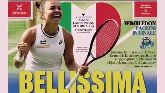 La prima pagina della Gazzetta dello Sport e il titolo su Jasmine Paolini: "Bellissima"