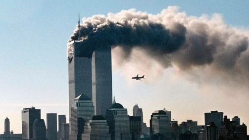 Un'immagine dell'attentato a New York dell'11 settembre 2001