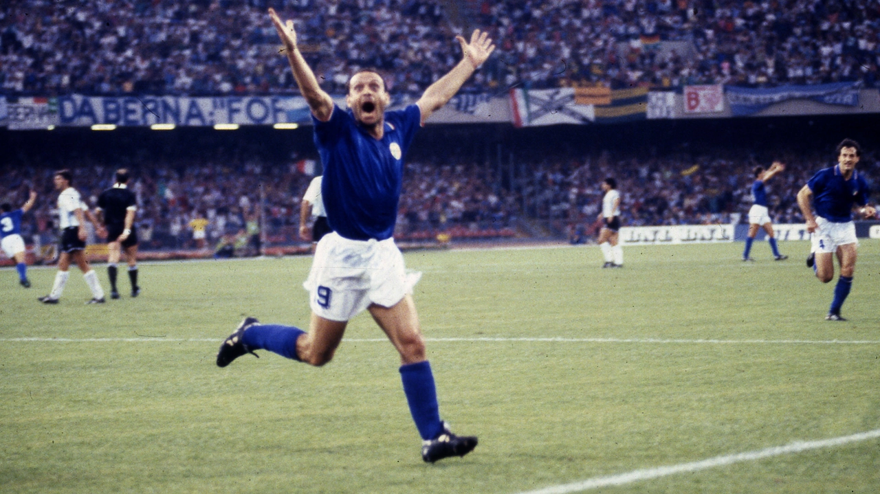 ITALIA - ARGENTINA 03.07.1990, NELLA FOTO ESULTANZA DOPO IL GOL DI SALVATORE TOTO' SCHILLACI ©ARCHIVIO / AGENZIA ALDO LIVERANI SAS