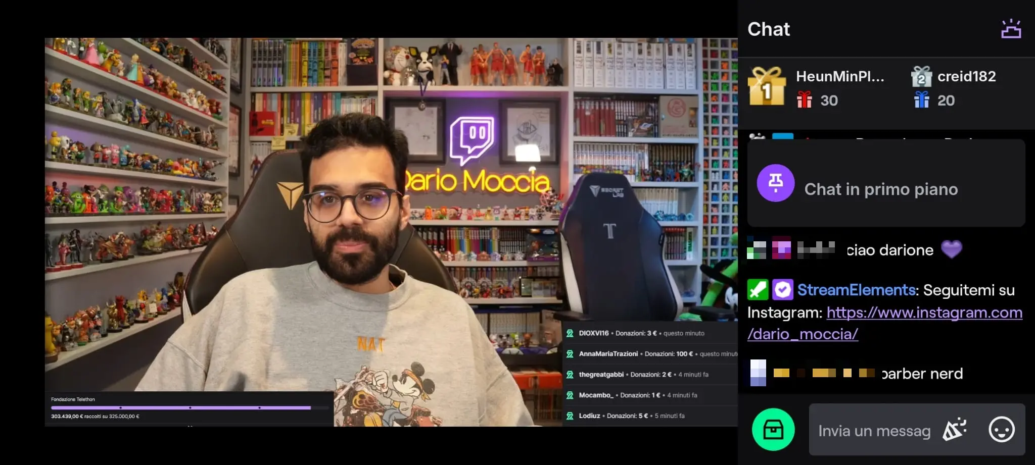 Maratona Telethon: su Twitch Dario Moccia raccoglie più di 350mila euro