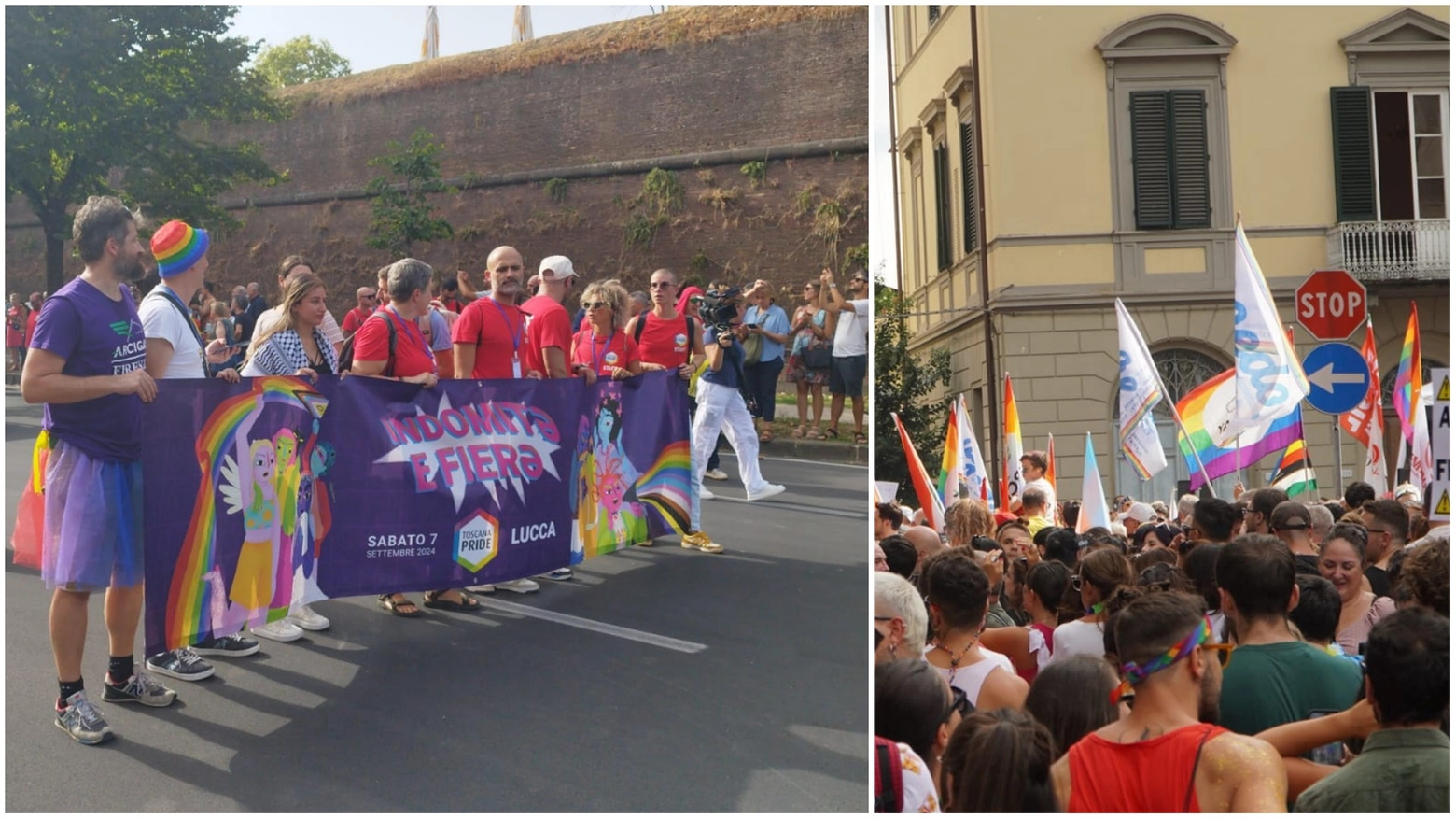 Il movimento Lgbtq+ sfila sulle mura di Lucca: dopo il ritrovo in piazzale Risorgimento la manifestazione per dire basta all’omolesbobitransfobia