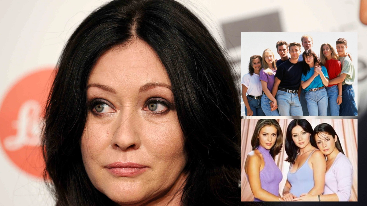 Shannen Doherty e nei riquadri i cast di Beverly Hills 90210 e Streghe