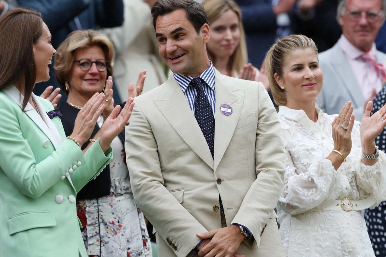 La principessa di Galles, Roger Federer e la moglie Mirka a Wimbledon 2023 (Ansa)