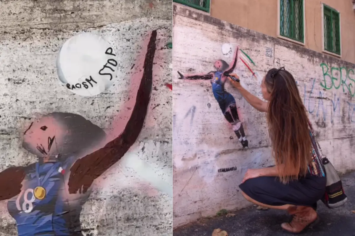 Passante ridipinge il murale su Egonu vandalizzato: la risposta al razzismo