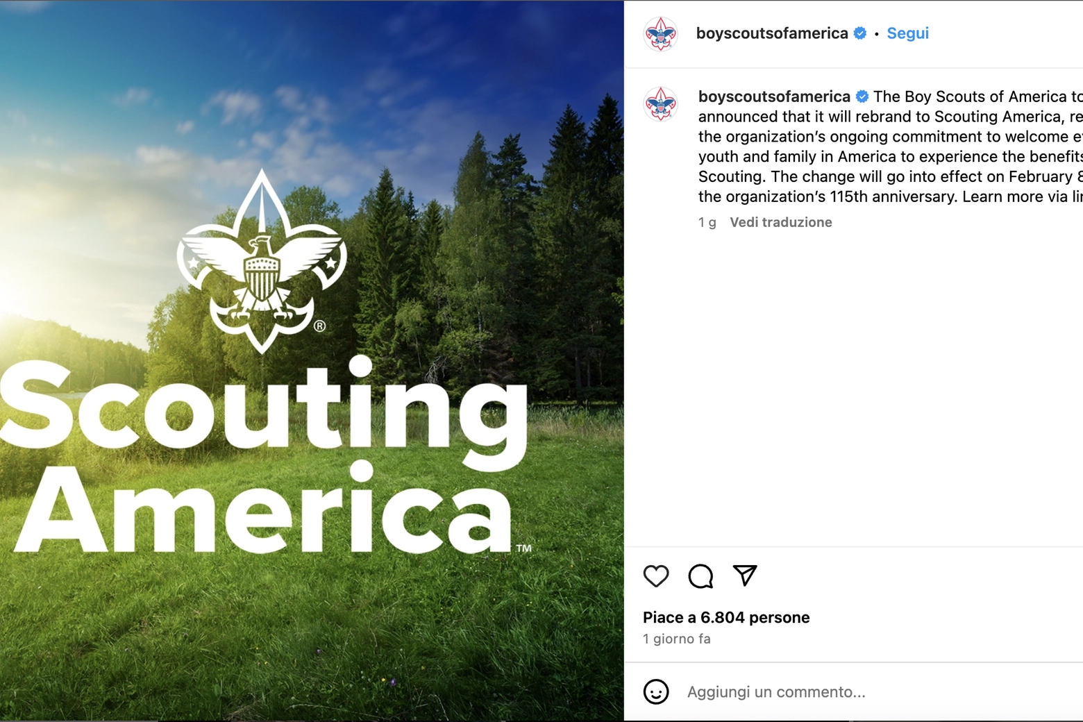 L'annuncio del cambio di nome (Boy Scouts of America / Instagram)