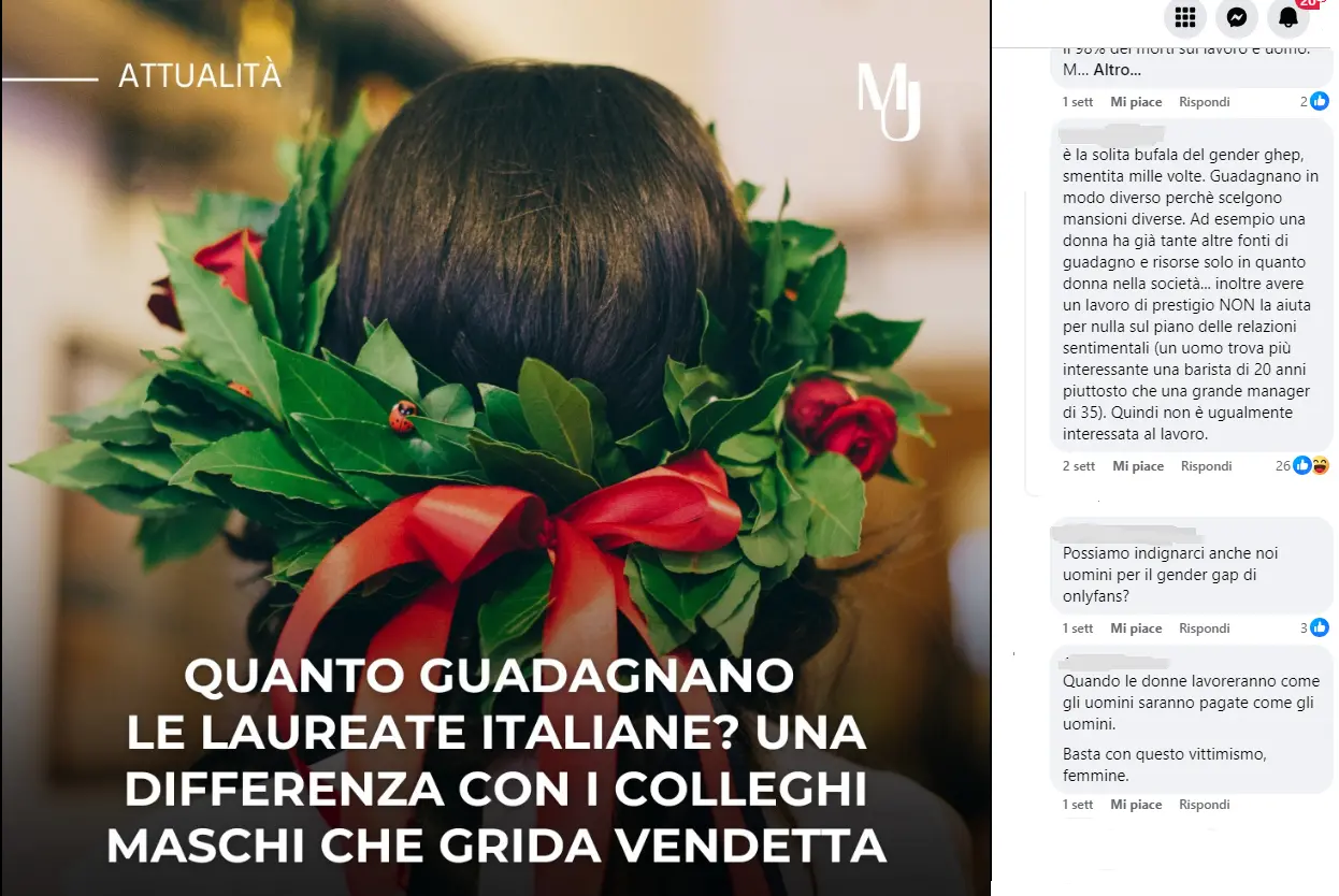 "Il gender pay gap non esiste”: commenti maschilisti sotto un articolo