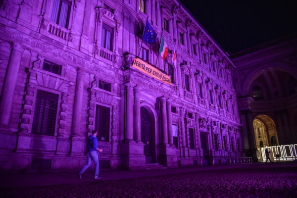 Palazzo Marino illuminato di rosa in occasione del Giro d’Italia - Milano 7 Aprile 2021  Ansa/Matteo Corner
