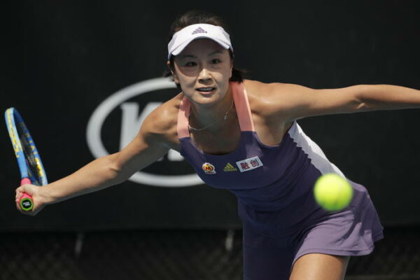 epa08145746 Peng Shuai of China in action during her women's singles first round match against Nao Hibino of Japan at the Australian Open Grand Slam tennis tournament in Melbourne, Australia, 21 January 2020. EPA/FRANCIS MALASIG