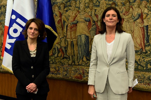 Elena Bonetti, ministra per le Pari opportunità e la famiglia con la presidente Rai, Marinella Soldi