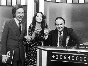Sabina Ciuffini nel gennaio 1972 a «Rischiatutto», con Mike Bongiorno e Massimo Inardi