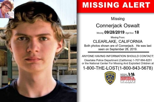 Connerjack Oswalt aveva 17 anni quando è scomparso dalla casa di famiglia a Clearlake, Stati Uniti, il 28 settembre 2019
