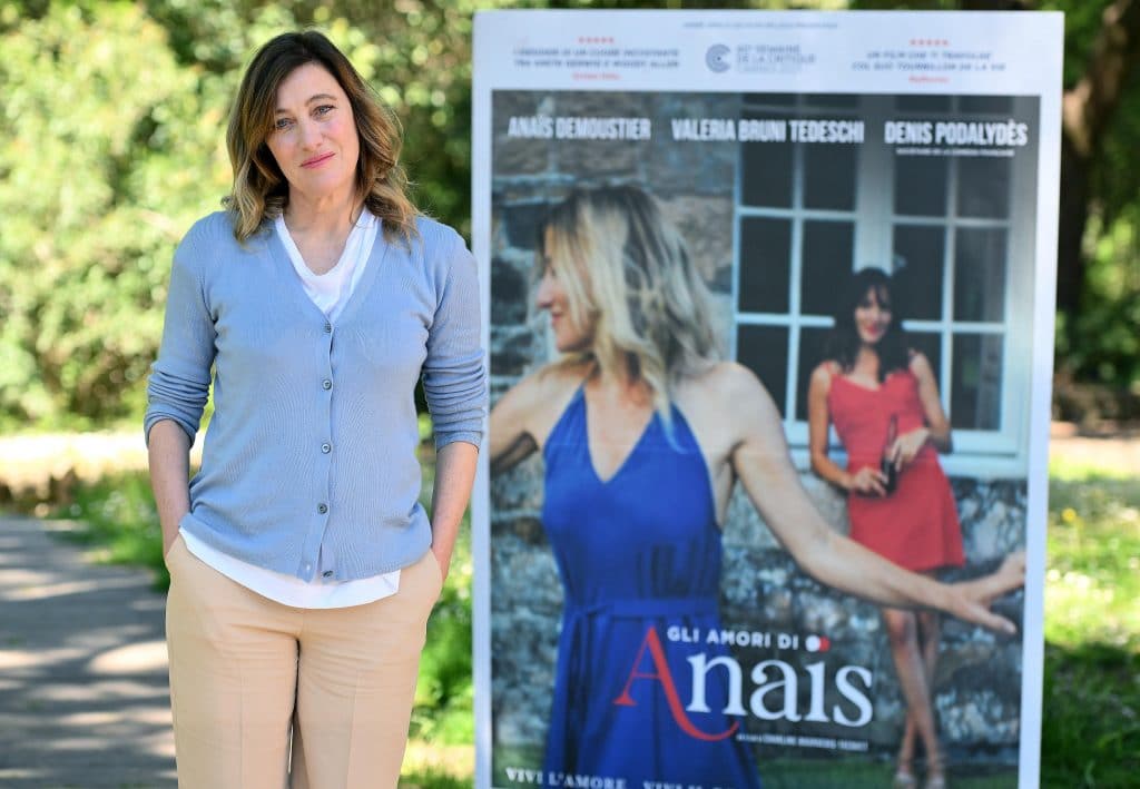 Valeria Bruni Tedeschi (57 years old) in front of the film poster of the film by director Charline Bourgeois-Tacquet 
