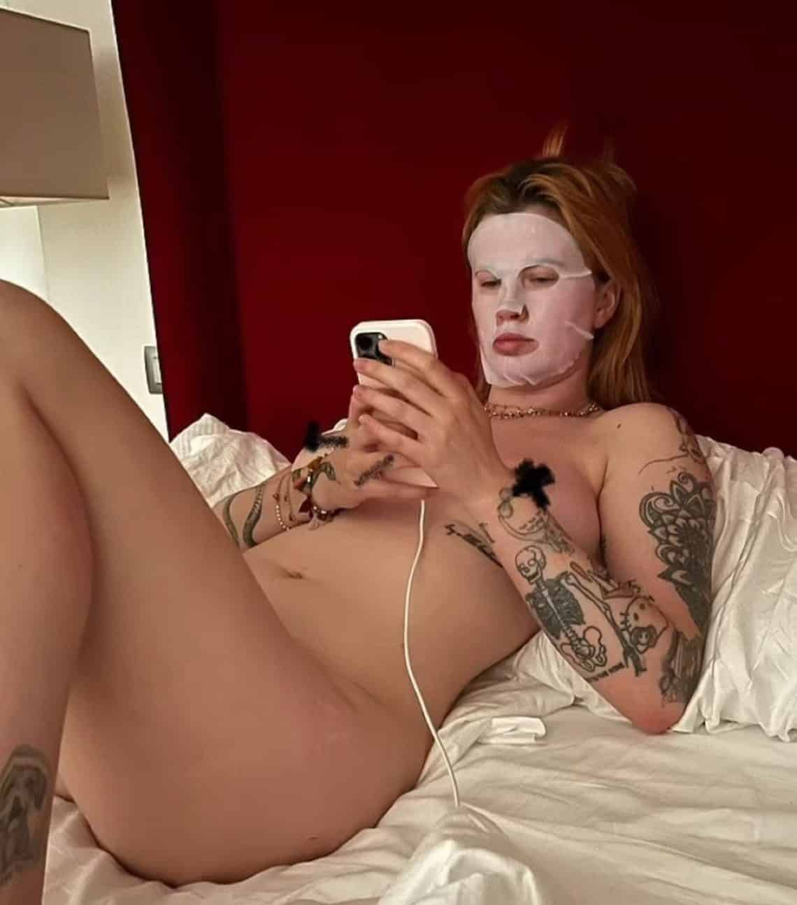 Ireland Baldwin, 27 anni, modella fashion biondissima e avvenente. e la foto con la maschera censurata da Instagram