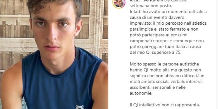 Un frame del post di Luca Venturelli (18 anni) su Instagram