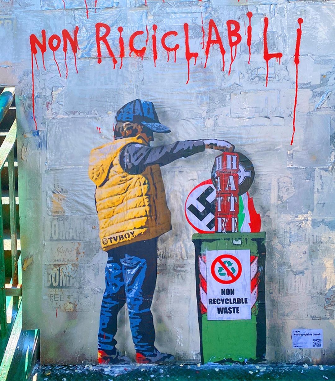 Il nuovo murals di TvBoy apparso l'11 settembre a Milano (Instagram)