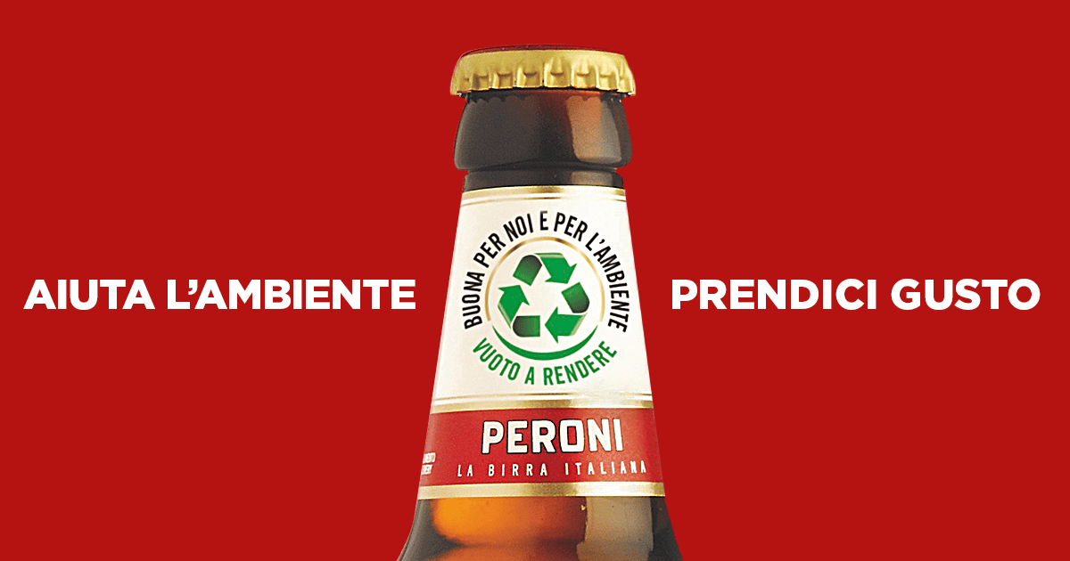 Le bottiglie di vetro riciclabili della Birra Peroni 