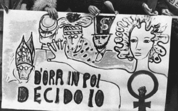 Un cartello femminista durante le manifestazioni pro-aborto negli anni'70