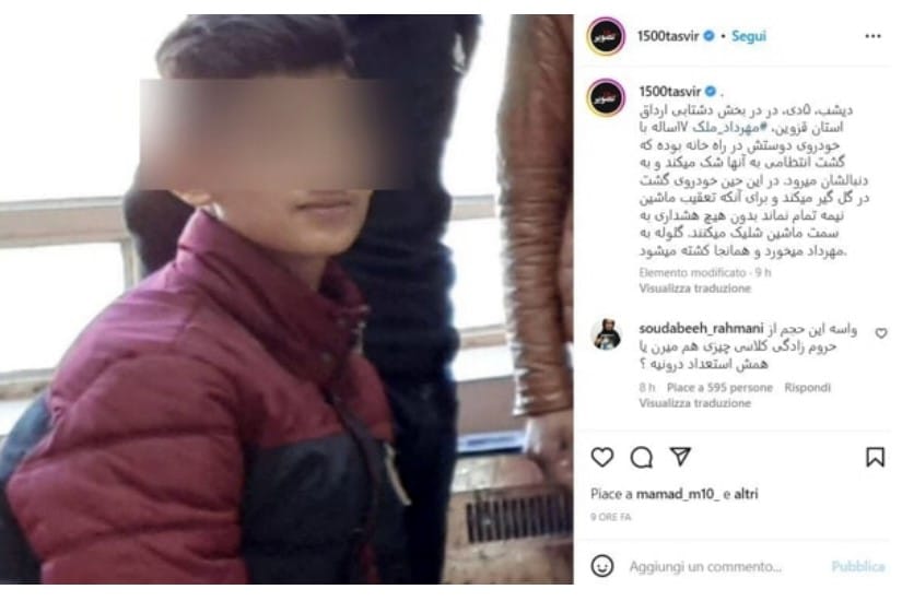 Mehrdad Malek, 17 anni, è stato colpito a morte dagli spari esplosi dai poliziotti