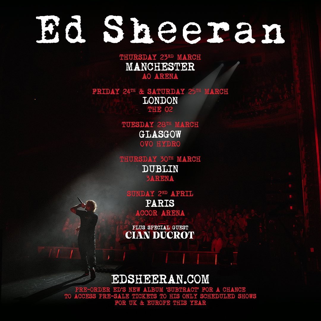 I prossimi concerti di Ed Sheeran (Instagram)