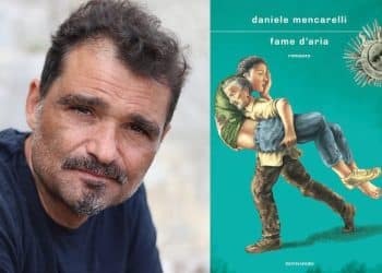 Lo scrittore Daniele Mencarelli e la cover del libro "Fame d'aria"